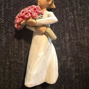 Demdaco Woman Sculpture with Red Roses and Cream Dress